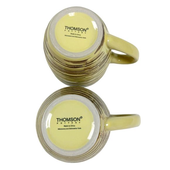 2 Thomson Pottery BIRCH Mugs Textured Striped Farmhouse Rustic Yellow Brown - Picture 8 of 12